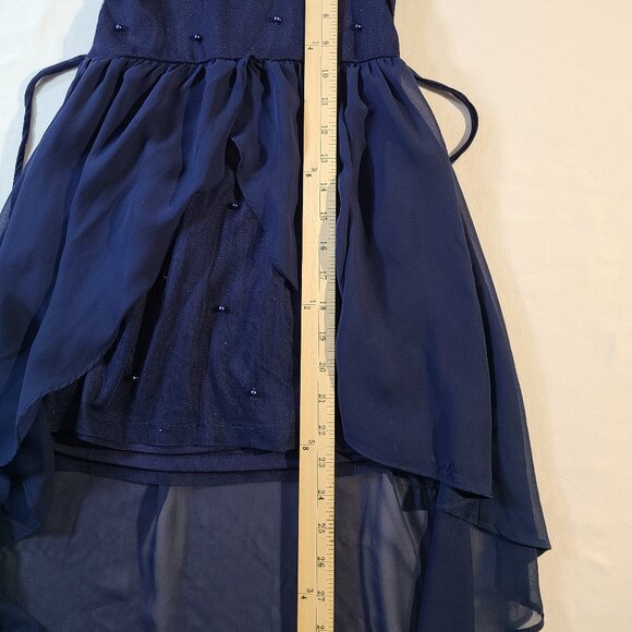 RMLA Girls 6X Blue Hi-Low Party Dress | Beaded Chiffon Sleeveless Overlay - Picture 9 of 9